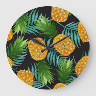 Ananas Palms Zwart Tapestry Grote Klok