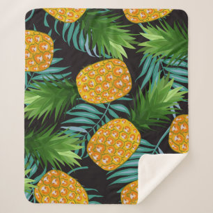 Ananas Palms Zwart Tapestry Sherpa Deken