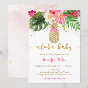 Ananas Pink Gold Floral Aloha Baby shower Kaart