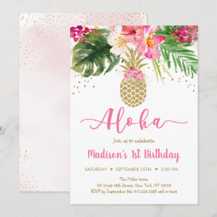 Ananas Pink Gold Floral Aloha Birthday Kaart