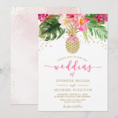 Ananas Pink Gold Floral Tropical Wedding Kaart (Voorkant / Achterkant)