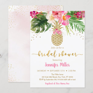 Ananas Pink Gold Floral Tropisch Vrijgezellenfeest Kaart