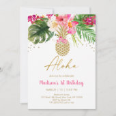 Ananas Pink Tropical Floral Birthday Kaart (Voorkant)