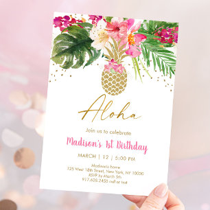 Ananas Pink Tropical Floral Birthday Kaart