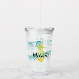 Ananas Plant Blad Patroon Naam Monogram Acryl Drinkbeker