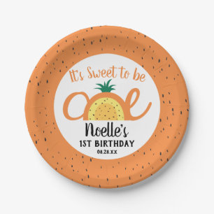 Ananas regenboog, zoet om één, 1ste verjaardag te  papieren bordje