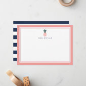 Ananas rose | Carte papier à lettres personnalisée (Devant/Arrière en situation)