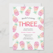 Ananas rose tropical 3e anniversaire Invitation (Devant)