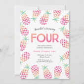 Ananas rose tropical 4e anniversaire Invitation (Devant)