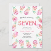 Ananas rose tropical 7e anniversaire Invitation (Devant)