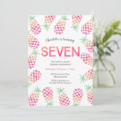 Ananas rose tropical 7e anniversaire Invitation (Debout devant)