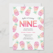Ananas rose tropical 9e anniversaire Invitation (Devant)
