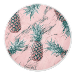 Ananas & Roze Marmer Draai Modern Tropisch Chic Keramische Knop