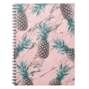 Ananas & Roze Marmer Draai Modern Tropisch Chic Notitieboek