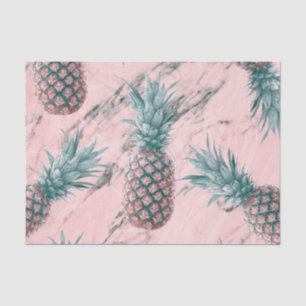 Ananas & Roze Marmer Draai Modern Tropisch Chic Tissuepapier