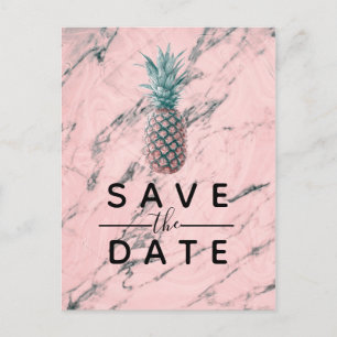 Ananas Roze Marmer Spiraal Modern Bewaar de Datum Aankondigingskaart