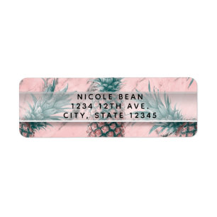 Ananas Roze Marmer Werveling Modern Feestje Etiket
