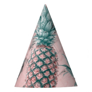 Ananas Roze Marmer Werveling Modern Tropisch Feest Feesthoedjes