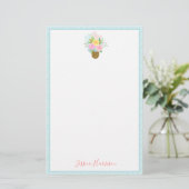 Ananas Rozen Bouquet Pink Yellow Blue Briefpapier (Staand voorkant)