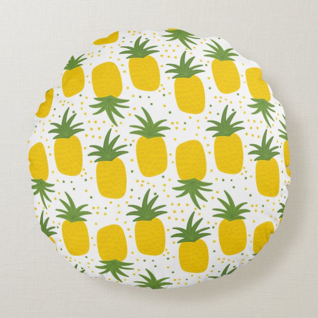 Ananas Stippen: Zomer Fruit Design Rond Kussen (Voorkant)