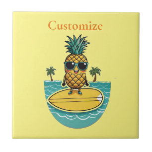 Ananas Surfer Rides Een Wave Thunder_Cove Tegeltje