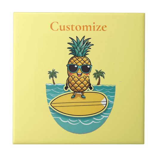 Ananas Surfer Rides Een Wave Thunder_Cove Tegeltje (Voorkant)