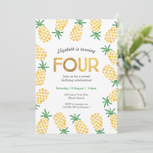 Ananas tropical 4e anniversaire Invitation (Debout devant)