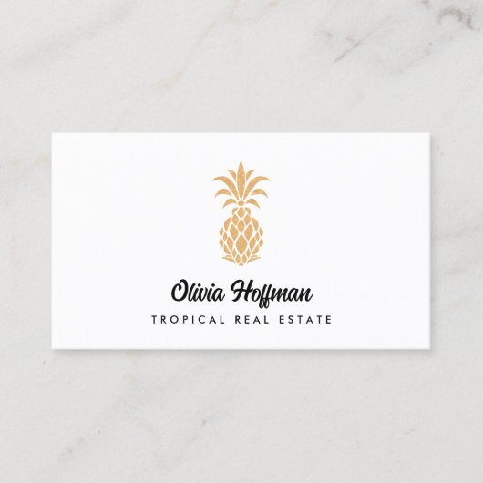 Ananas tropical Carte de visite blanc et or (Devant)