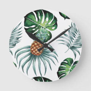 Ananas Tropisch Aquarel Jungle Palm Patroon Ronde Klok