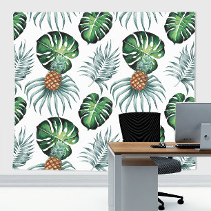 Ananas Tropisch Aquarel Jungle Palm Patroon Wandkleed