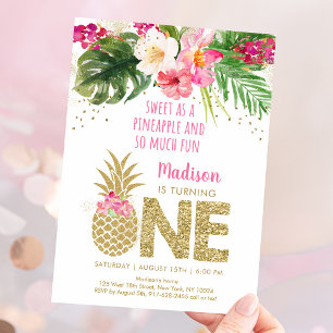 Ananas Tropisch Bloem 1e Verjaardag Kaart