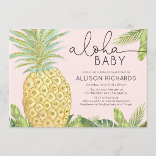 Ananas tropisch blush roze meisje baby shower kaart