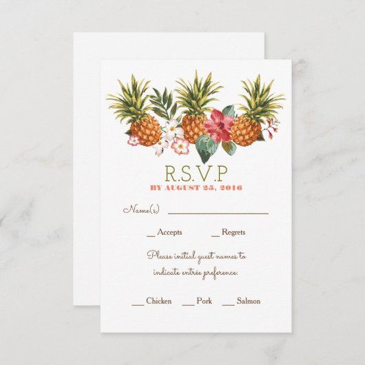 Ananas tropisch strand bruiloft RSVP (Voorkant / Achterkant)