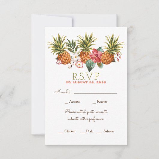 Ananas tropisch strand bruiloft RSVP Kaartje (Voorkant)