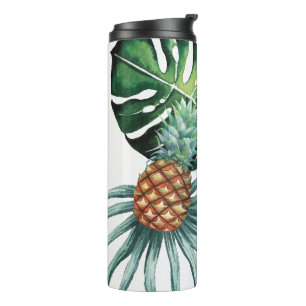 Ananas Tropisch Waterverf Jungle Palm Patroon Thermosbeker