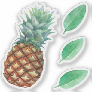 Ananas Tropische vruchten & blad aquarel verf Sticker