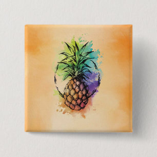 Ananas Vierkante Button 5,1 Cm