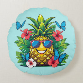 Ananas Vlinder Hibiscus Vibes Rond Kussen