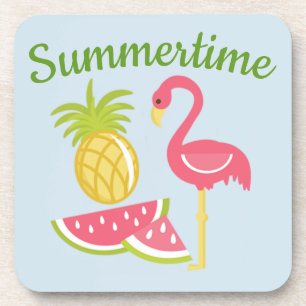 Ananas, Watermeloen, Flamingo Coaster - set van 6 Bier Onderzetter