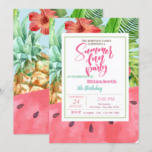 Ananas,Watermeloen Palmblad Zomer Verjaardag Kaart