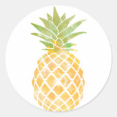 Ananas Waterverf Geel en Groen Stencil Ronde Sticker (Voorkant)
