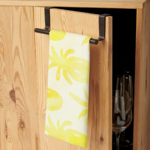 Ananas waterverf geel theedoek