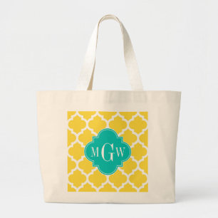 Ananas WhMarokkaans #5 Blauwgroen 3 Initiaal monog Grote Tote Bag