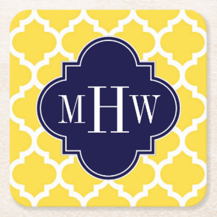 Ananas Whotkus Marokkaanse marinemonogram 3 Initia Vierkante Kartonnen Onderzetter