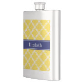 Ananas WHT Fancy Quatrefoil Navy Naam Monogram Heupfles (Links)