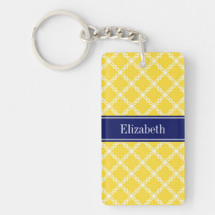 Ananas WHT Fancy Quatrefoil Navy Naam Monogram Sleutelhanger