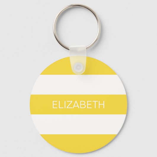 Ananas Wht Horiz Preppy Stripe #3 Naam Monogram Sleutelhanger (Voorkant)