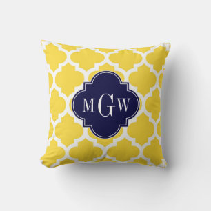 Ananas Wht Moroccan #5 Navy 3 Initieel Monogram Kussen