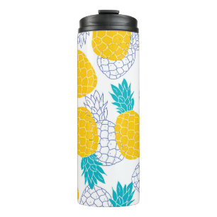 Ananas witte achtergrond, naadloos patroon. thermosbeker