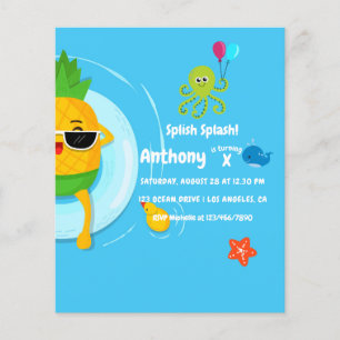 Ananas Zomer Spetter Splash Verjaardagsfeestje Flyer